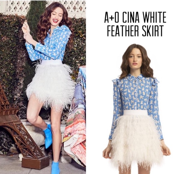 ALICE + OLIVIA Bloomingdales Cina Feather White Mini Skirt Size 0 - Picture 1 of 16